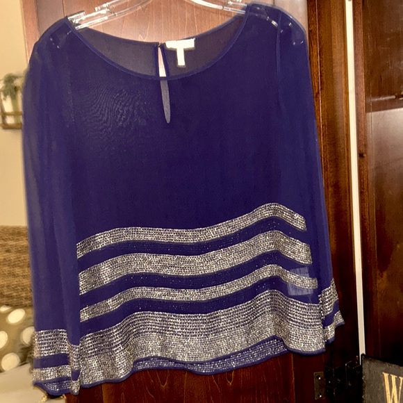 Joie Tops - Joie Silk/ Beaded Long Sleeve / Deep Royal Blue with  Silver and Matte Gold